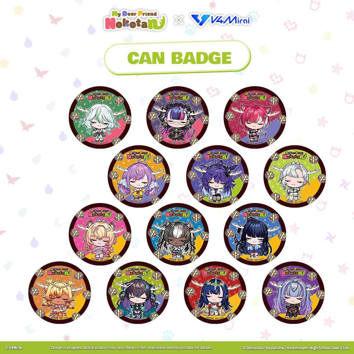My Deer Friend Nokotan × V4Mirai Collab Merch - Can Badge