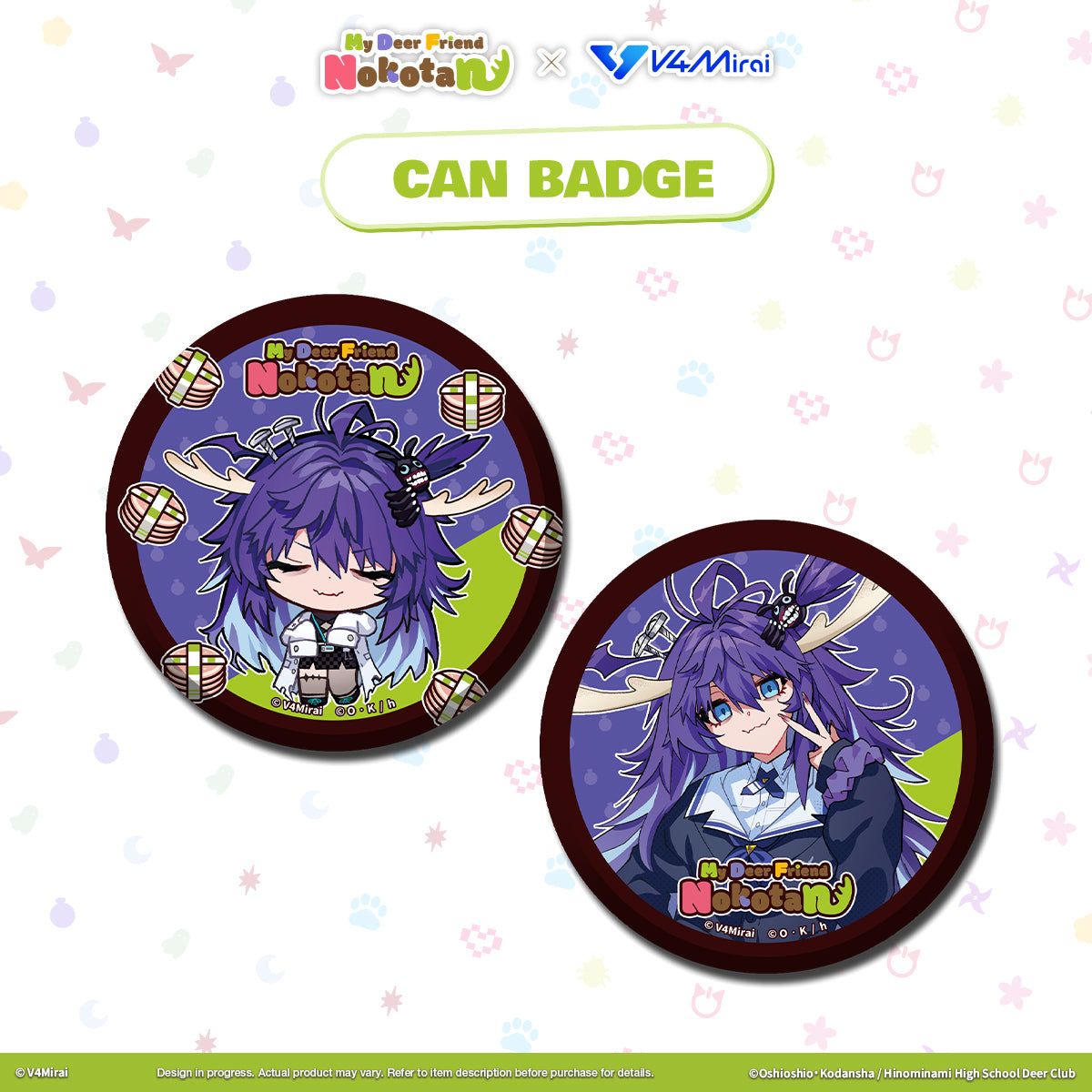 My Deer Friend Nokotan × V4Mirai Collab Merch - Can Badge