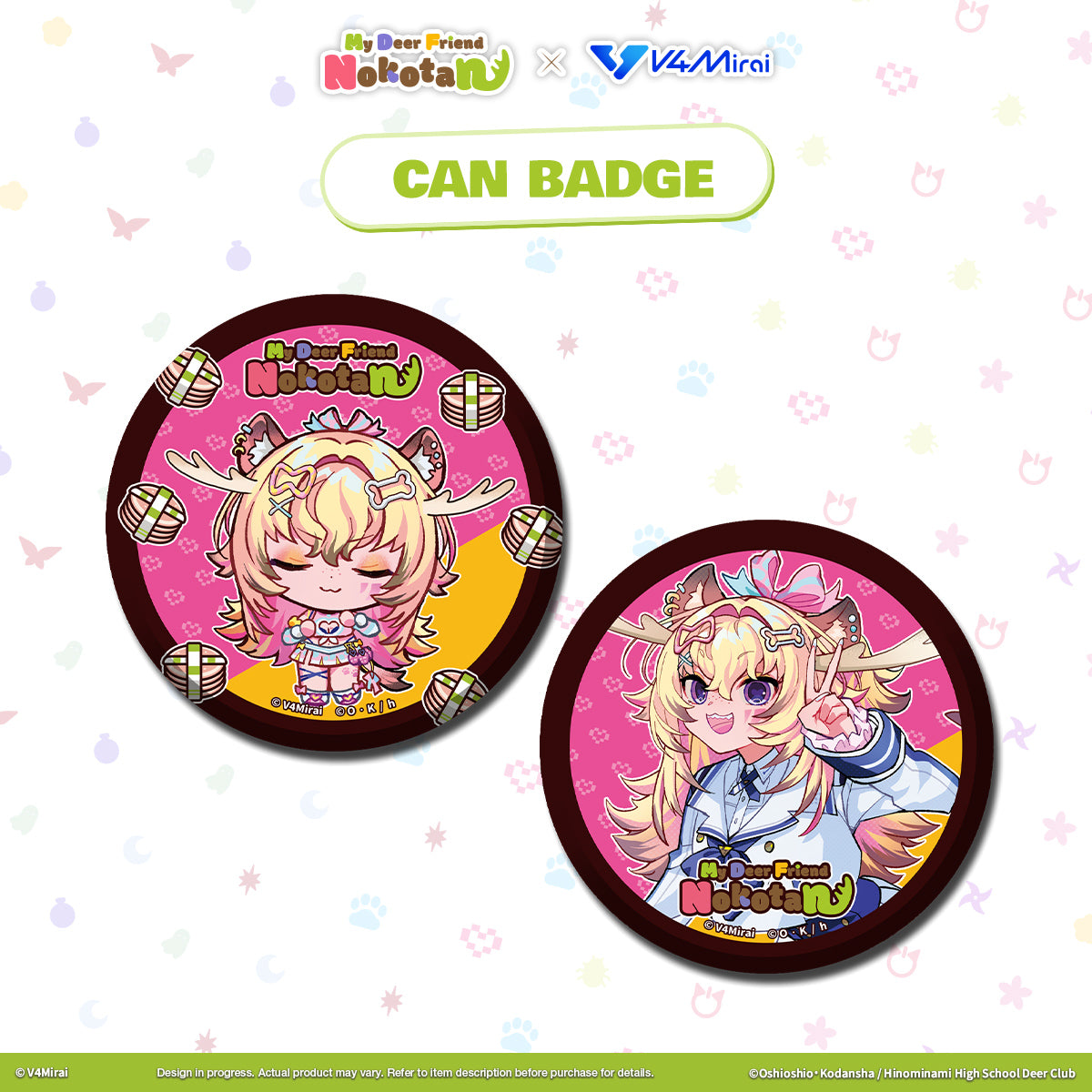 My Deer Friend Nokotan × V4Mirai Collab Merch - Can Badge