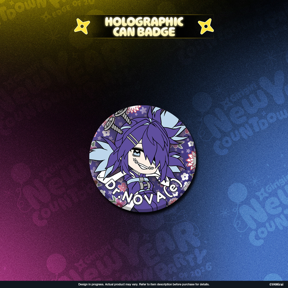 V4Mirai 2026 New Year Blessings Merch - Holographic Can Badge