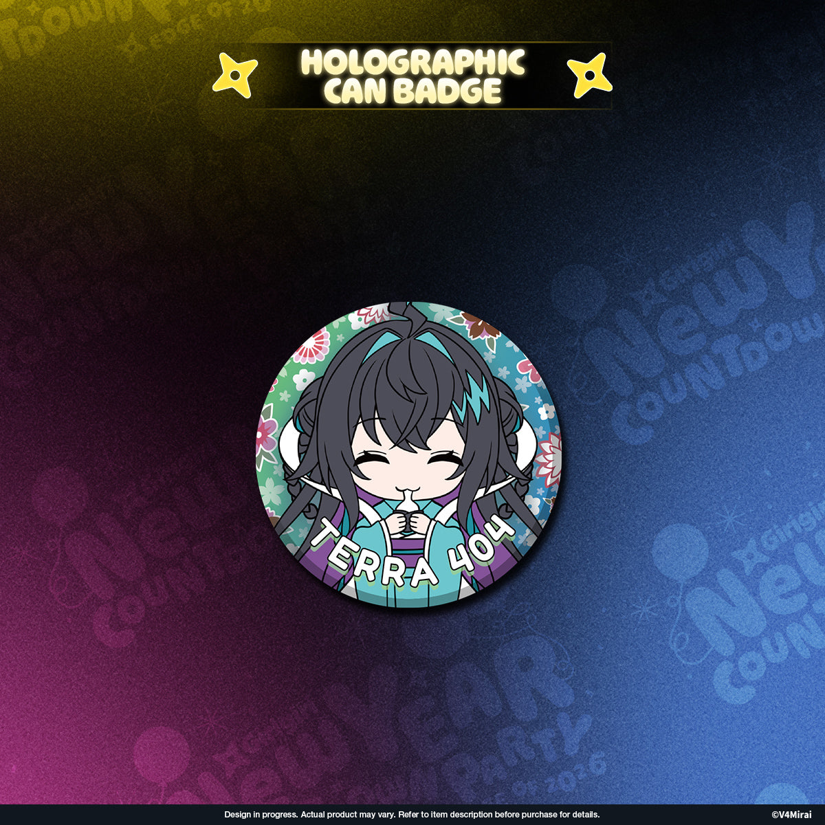 V4Mirai 2026 New Year Blessings Merch - Holographic Can Badge